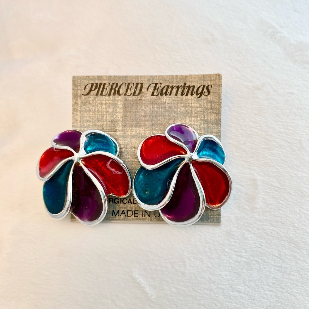 NWT Unsigned 1980’s colorful statement earrings